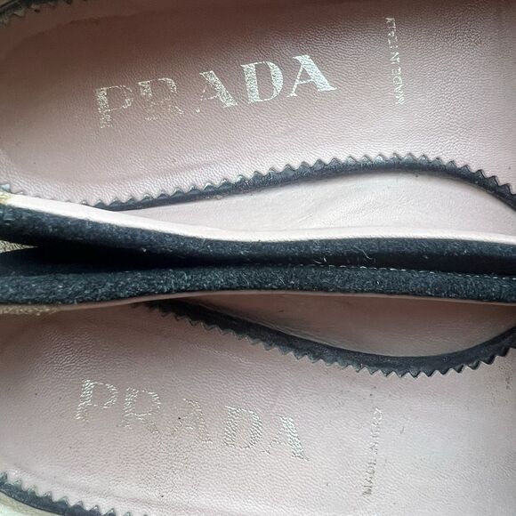 Prada Black Suede Cream White Stitching Loafer Flat Women EU 38 US 7.5-8 Classic - Picture 12 of 15